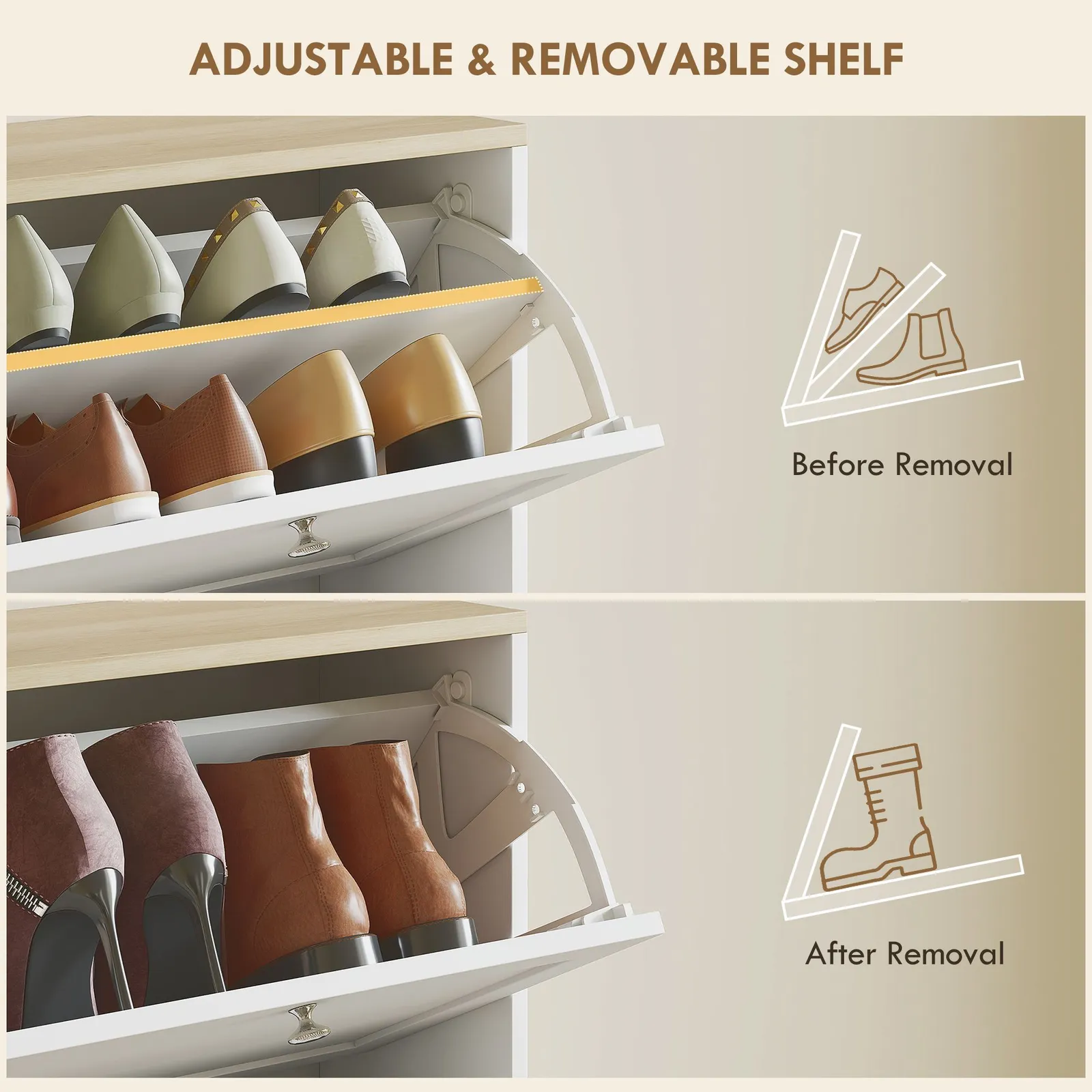HOMCOM Narrow Shoe Cabinet w/ 3 Flip Drawers for 12-18 Pairs of Shoes White 5