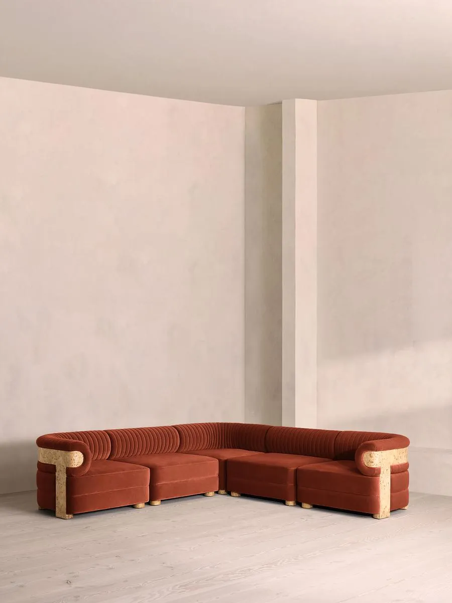 Caleb Modular Corner Sofa, Velvet, Rust, Blonde Burl