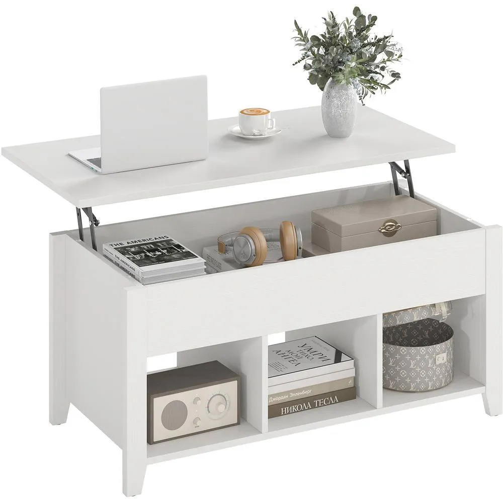 Costway Lift Up Coffee Table Rising Center Accent Table-White in White