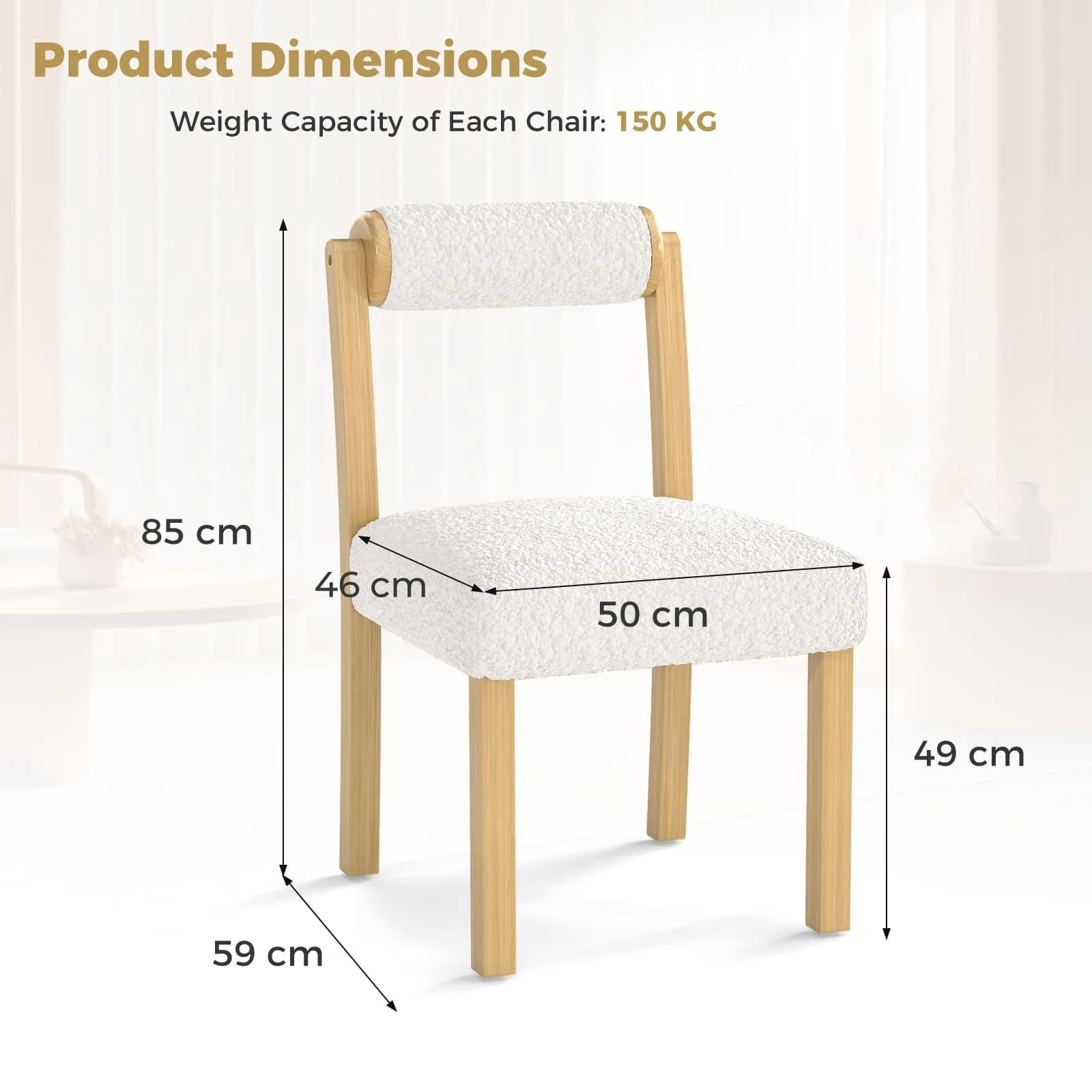 Costway Wooden Dining Chair Set of 2 Faux Sherpa Upholstered Chairs-White in White 2