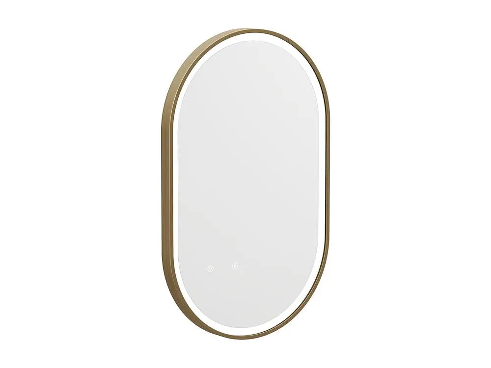 Vente-unique Oval Illuminated Anti-Mist Bathroom Mirror With Gold Surround - 50 X 5