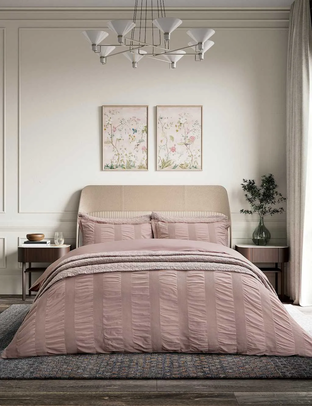 Bedeck of Belfast Pure Cotton Waffle Stripe Bedding Set Pink