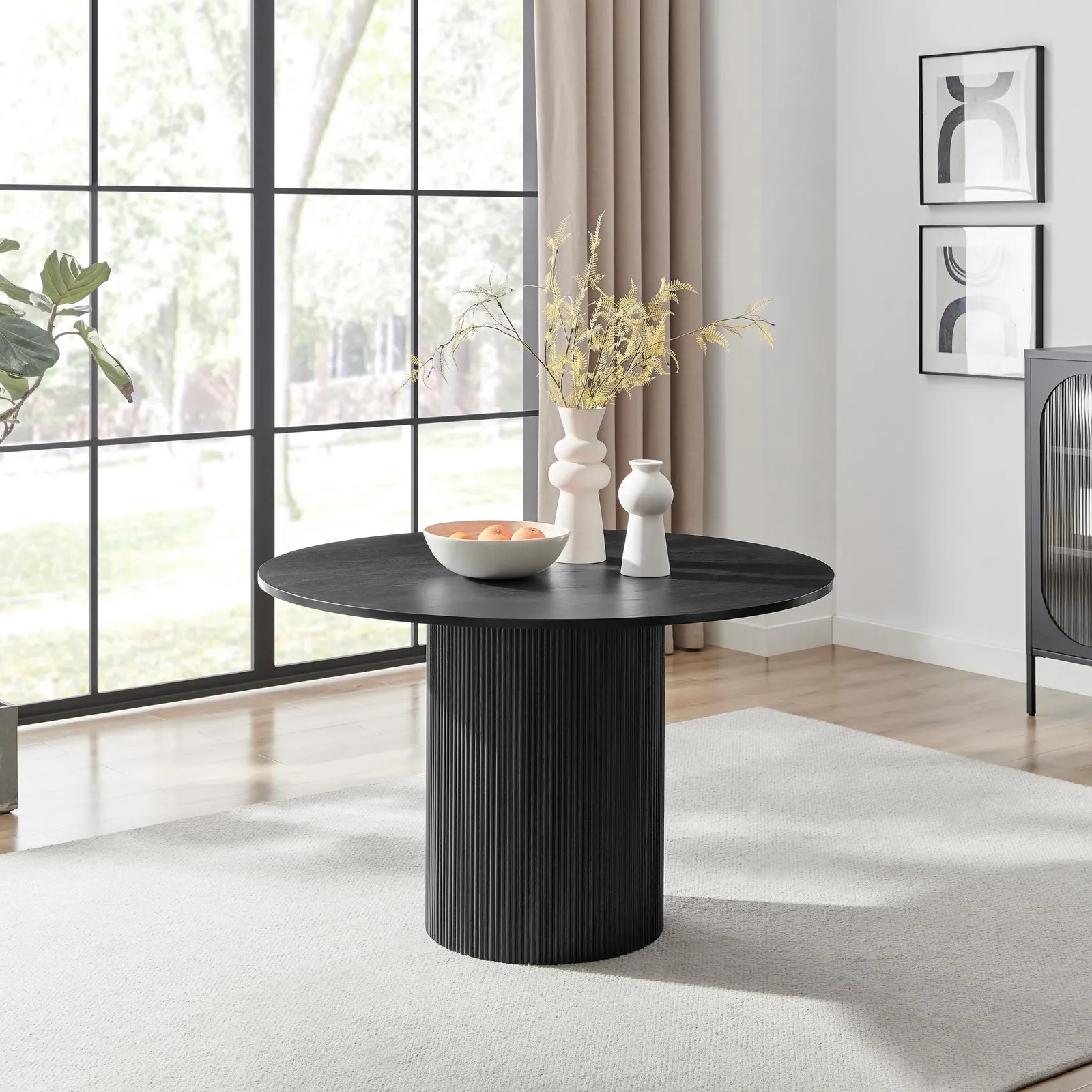 FurnitureboxUK Penrose Black Round Dining Table & 4 Tan Delta Chairs 2