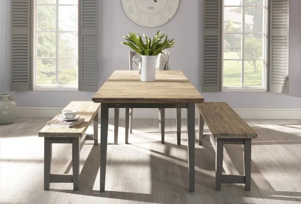 Statement Furniture Florence Solid Acacia Hardwood Dining Bench 140cm in Light Grey 4