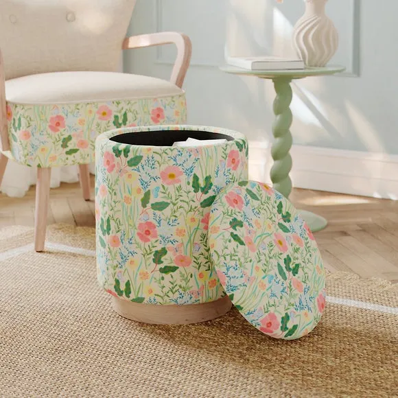 Round Spring Floral Print Storage Footstool 2
