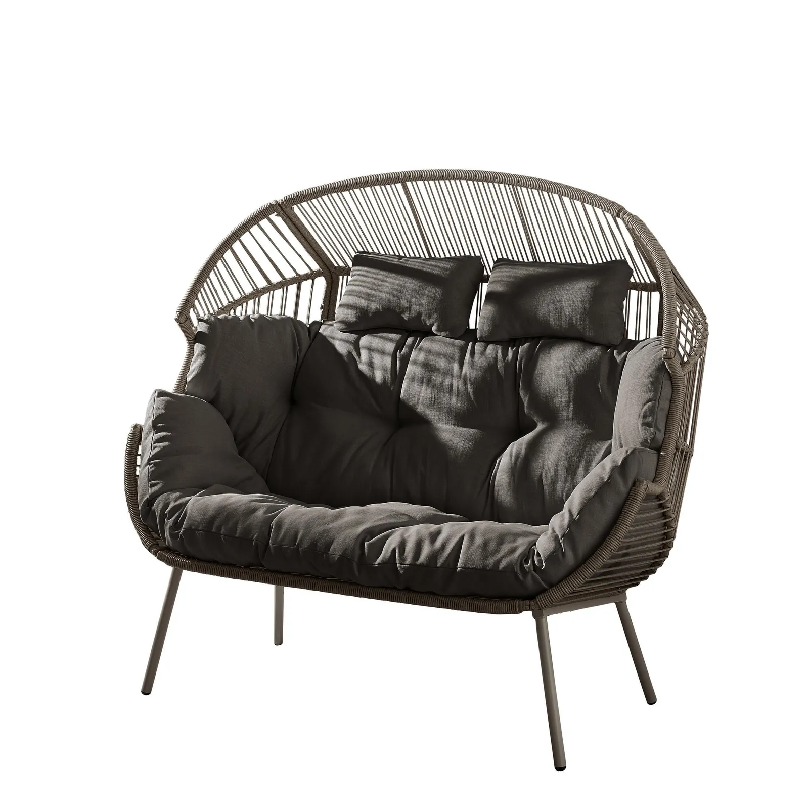 FurnitureboxUK Egg Grey Indoor / Outdoor Rattan Double Chair 2