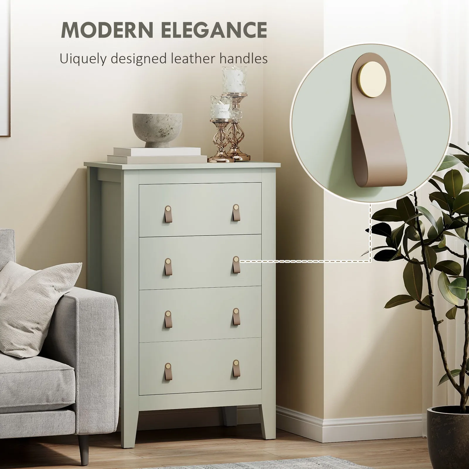 HOMCOM Chest of Drawers, Modern 4 Drawer Dresser in Green 5