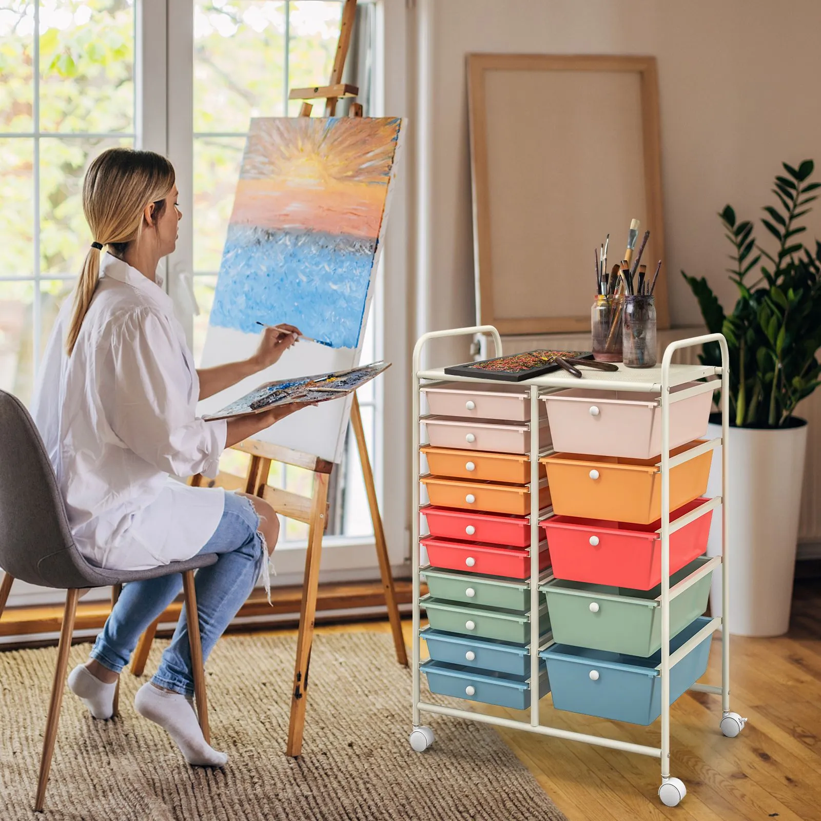 Costway 15 Drawer Rolling Storage Cart Tools Scrapbook Paper Organizer Lightweight 4