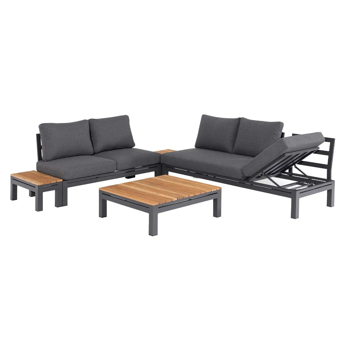 Stockholm Reclining Corner Garden Set in Aluminium, Teak and Charcoal