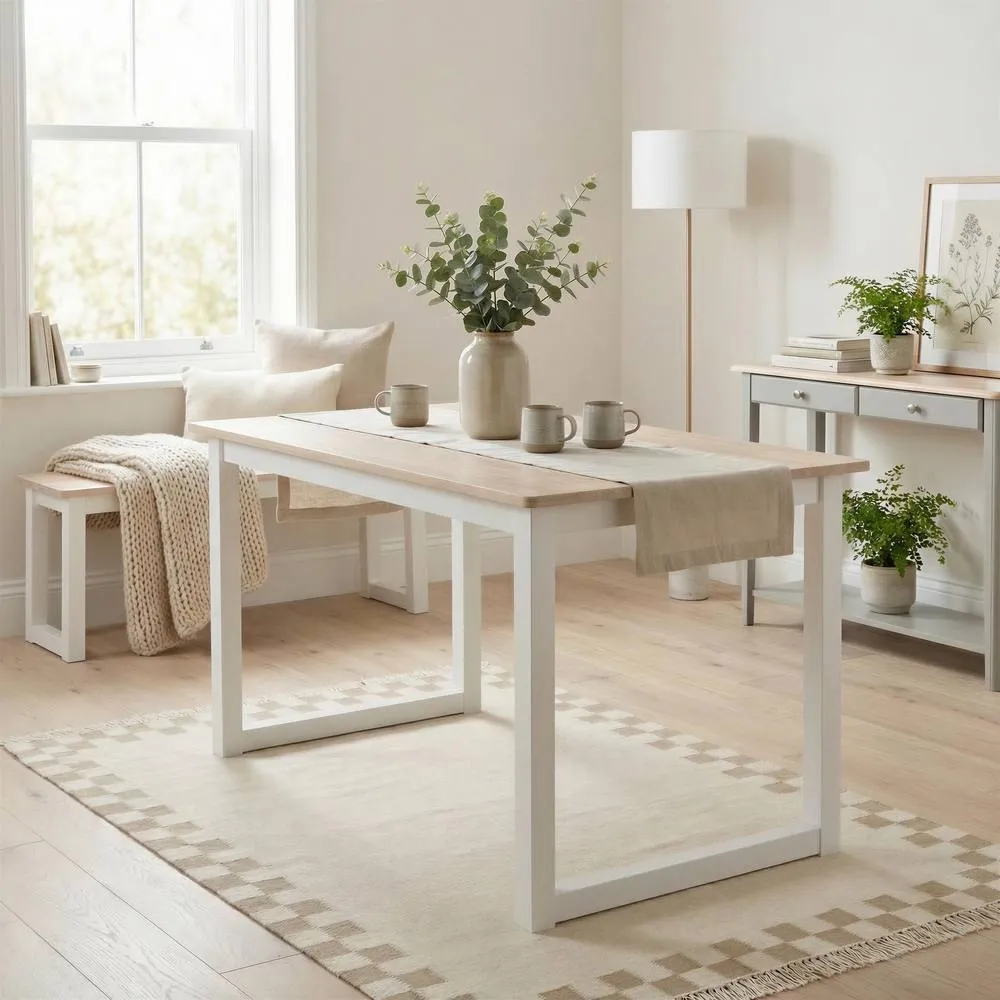 FurnitureboxUK Tobermory Rectangular Whitewash & White Wood 6 Seater Dining Table