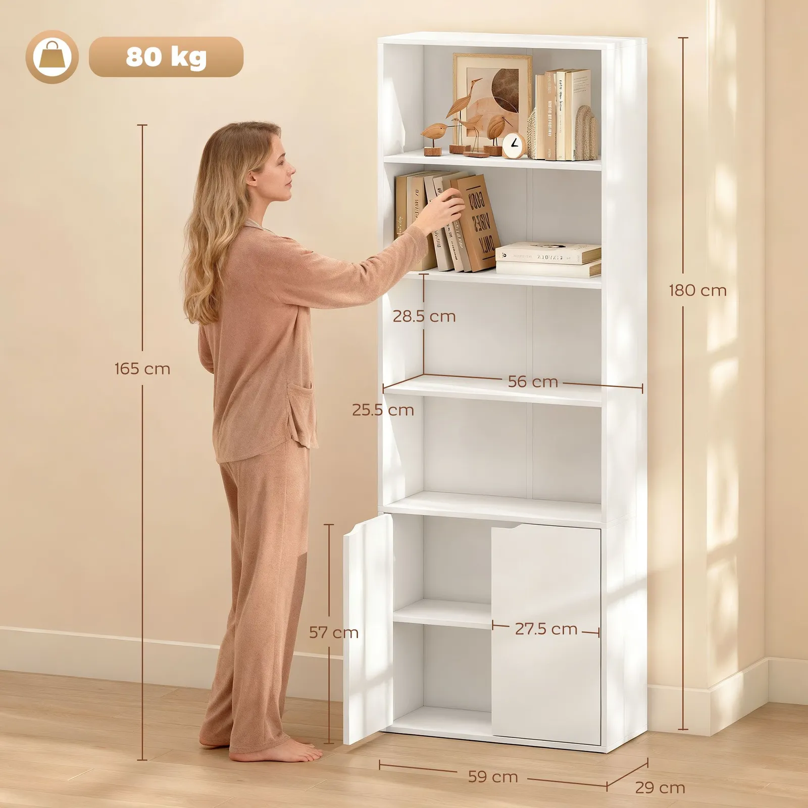 HOMCOM 2 Door 4 Shelves Tall Bookcase Modern Bookshelf Storage Display Unit in White 3