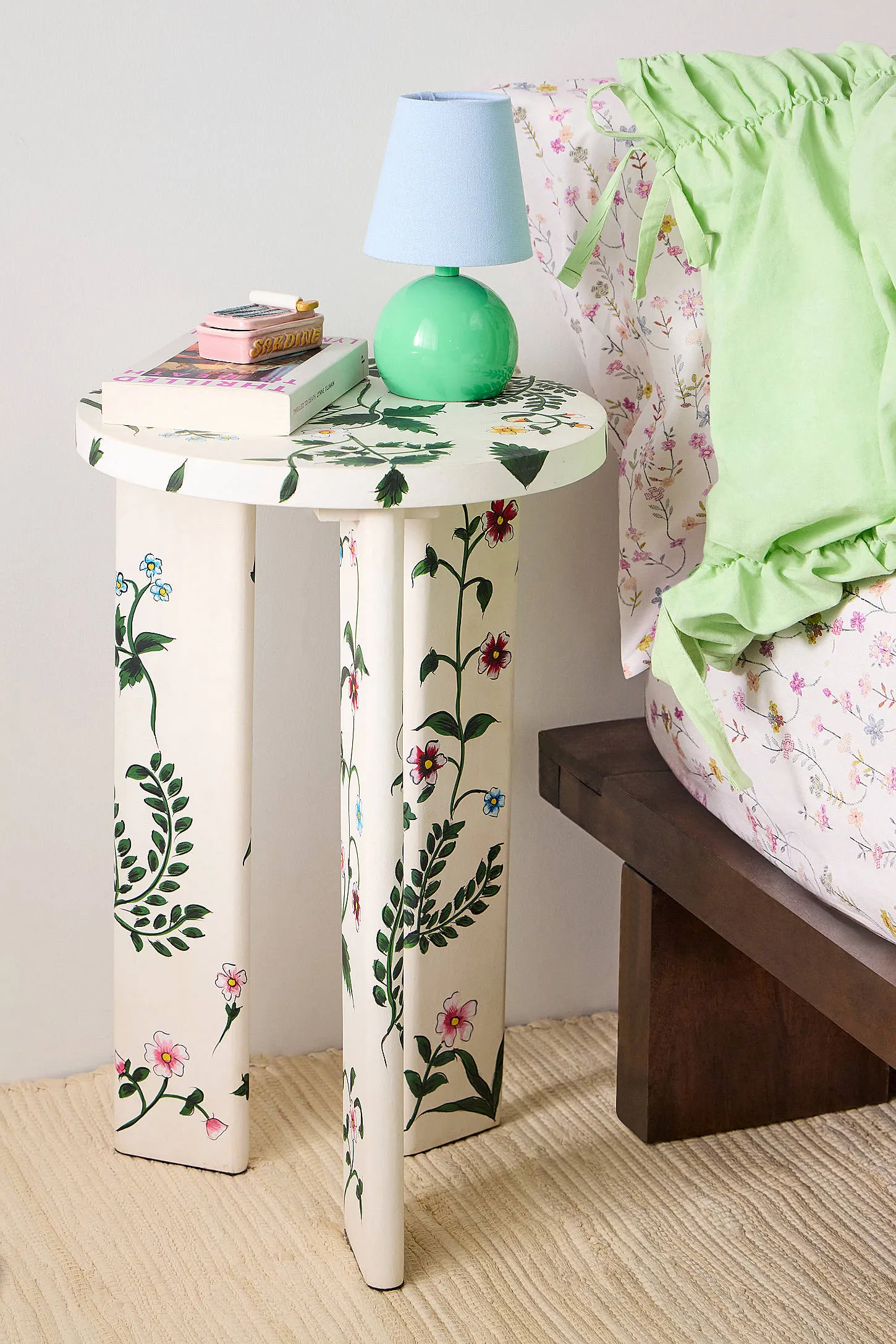 Vintage Floral Side Table - Natural