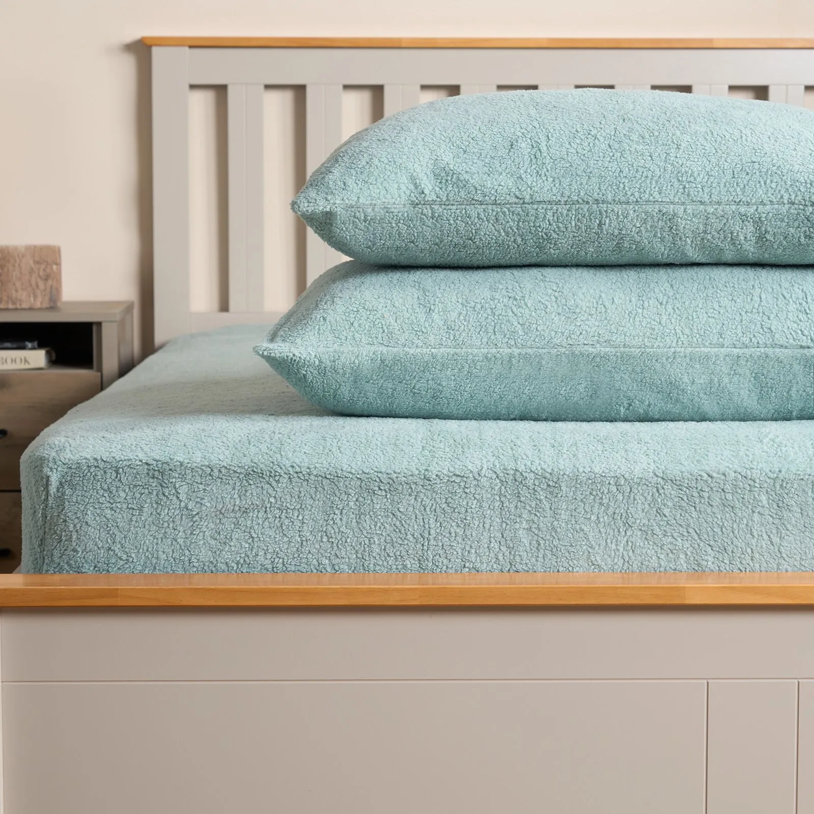 OHS Teddy Fleece Thermal Fitted Bed Sheet in Duck Egg Blue | Size: Single Fitted