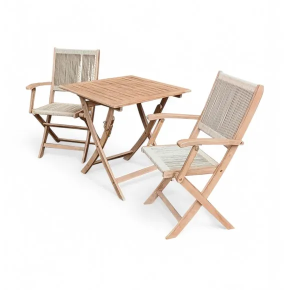 London Square Folding Outdoor Bistro Set with 2 Rope Chairs 2