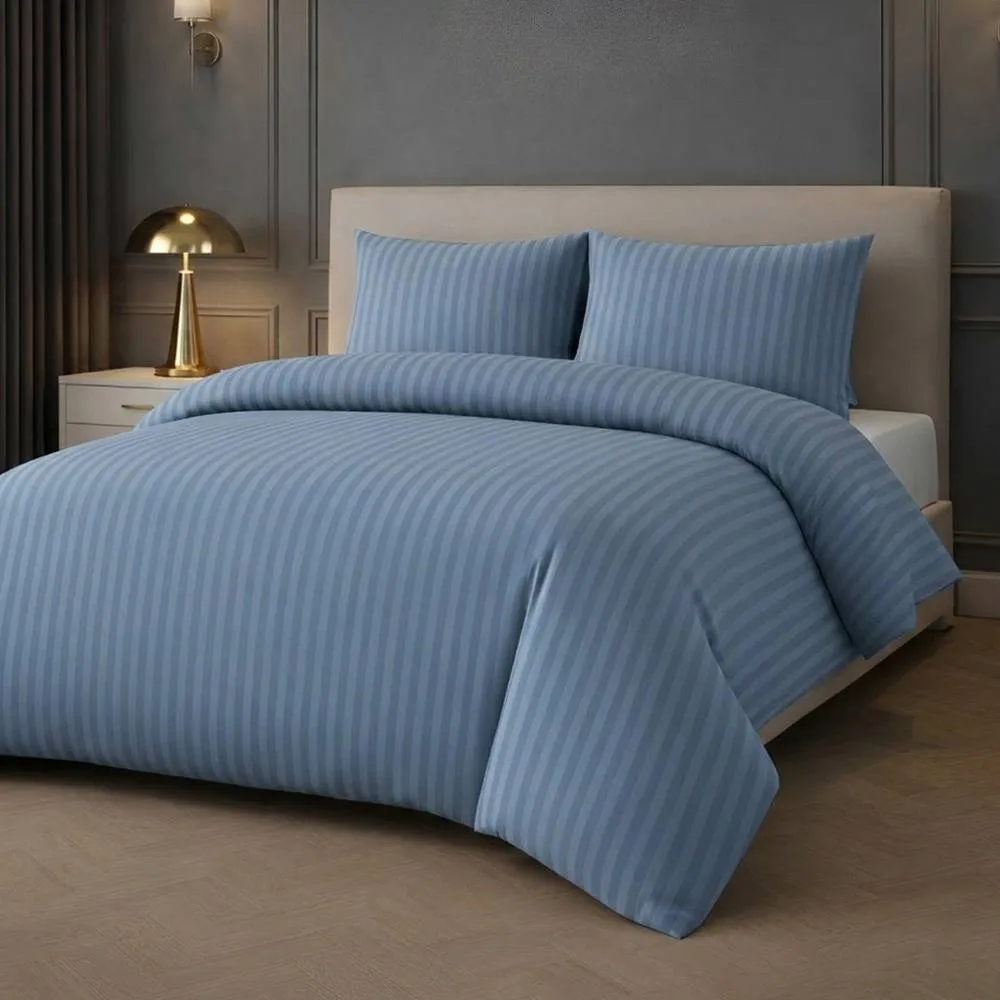 Grace Luxury Embossed Stripes 2 Pack Duvet Cover Set in Blue