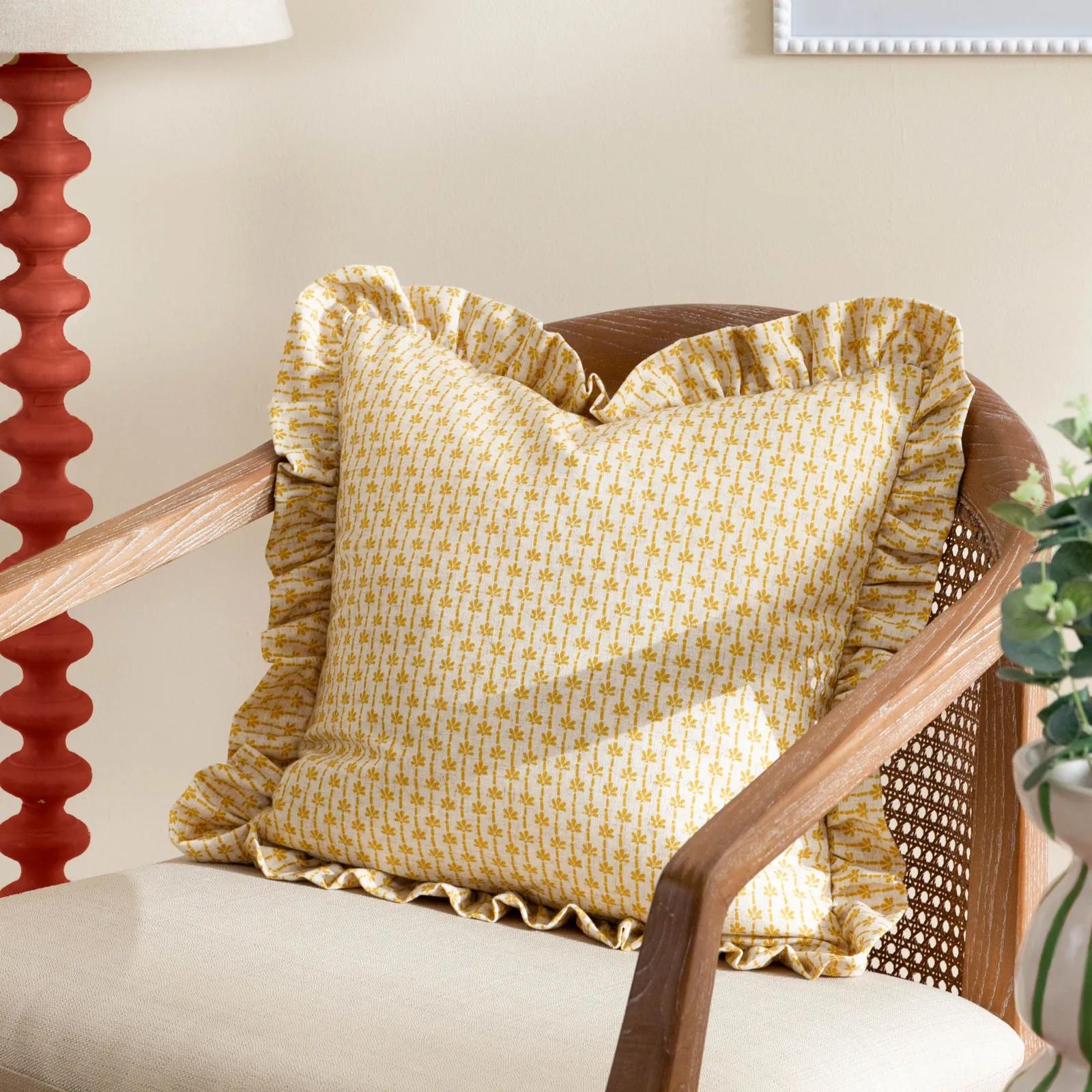 Furn Panni Block Textured Ruffle Cushion in Beige
