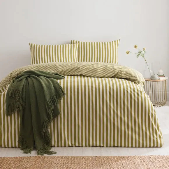 Durham Stripe 100% Cotton Duvet Cover and Pillowcase Set 1
