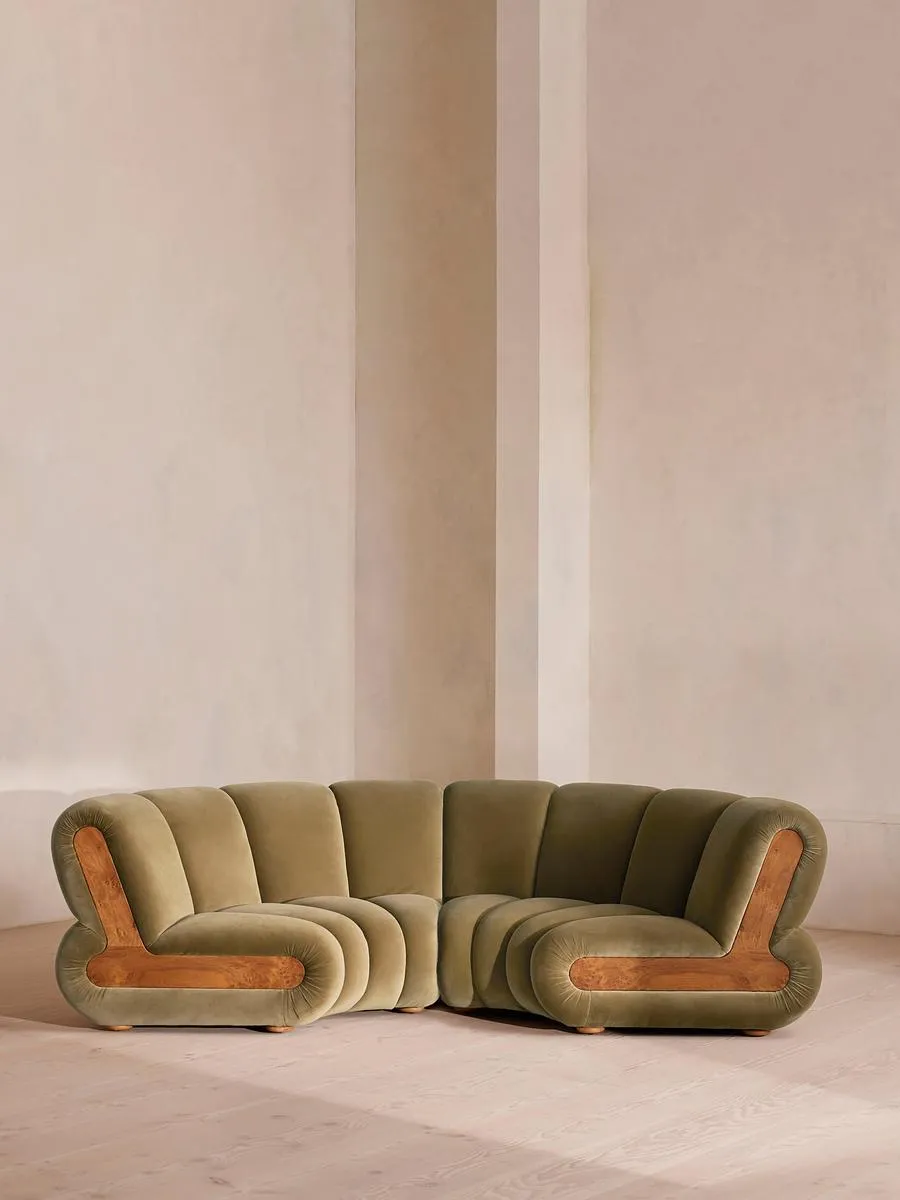 Noelle Modular Curved Sofa, Four Seater, Velvet, Lichen