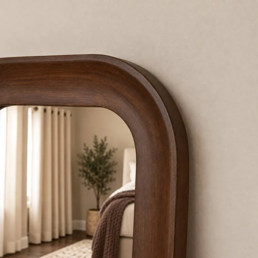 Melody Maison Dark Walnut Wood Rectangular Full Length Wall Mirror - 142cm x 50cm in Brown 2