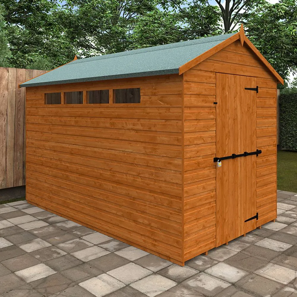 Buttercup Farm 10 x 6 Feet Security Apex 12mm Shed - Solid Wood/Softwood/Pine in Burnt Orange 2