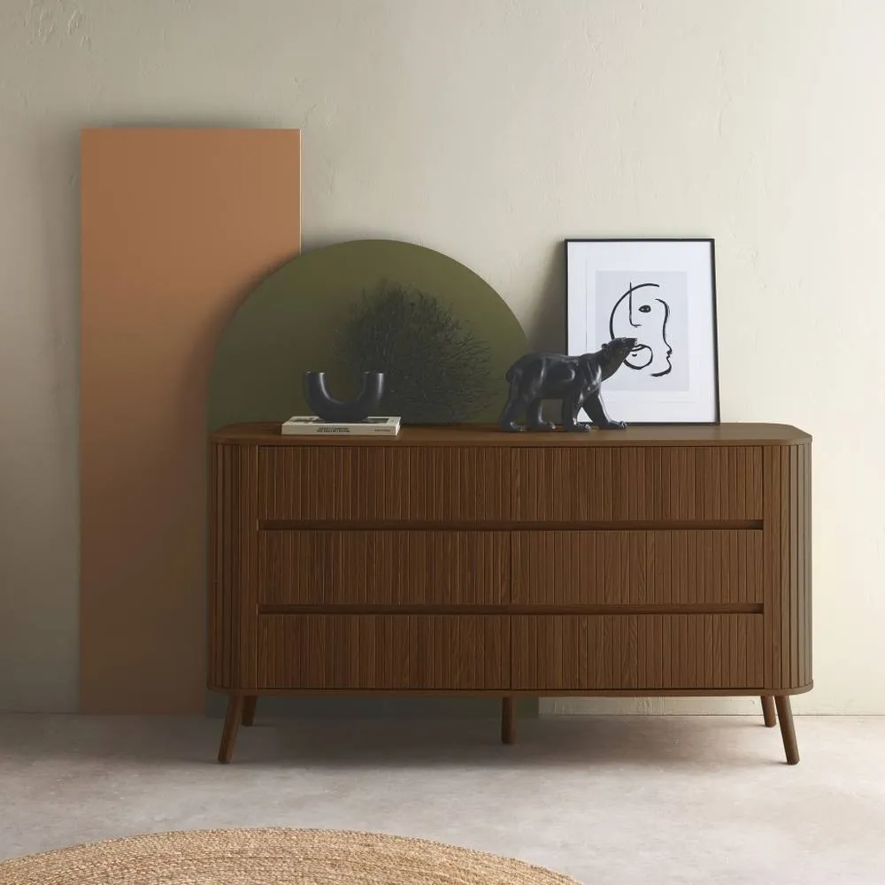 sweeek 6-drawer chest, natural striated decor in Dark Brown