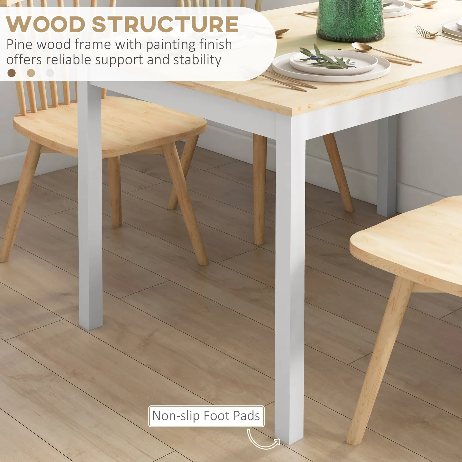 HOMCOM Farmhouse Dining Table Kitchen Table with Wood Frame for Dining Room in Yellow 6