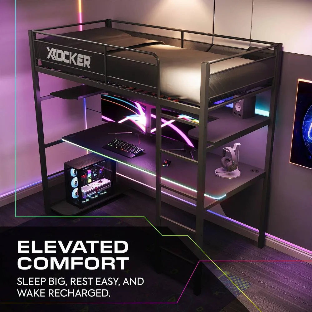 X Rocker Battlebunk RGB LED Single High Sleeper Gaming Bunk Bed with Desk in Black 6