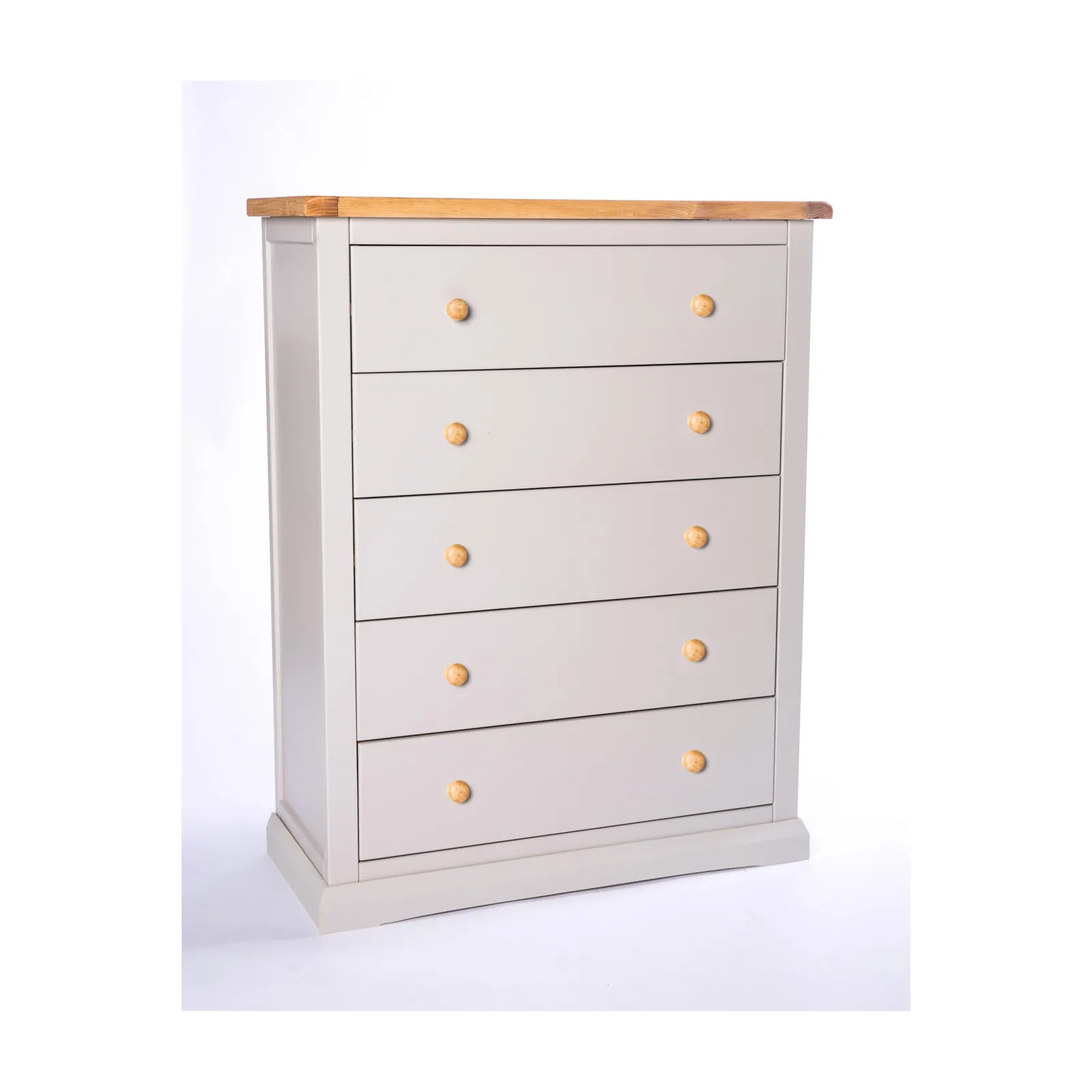 Cabinet Bits Loreo 5 Drawer Chest of Drawers Wood Knob in Light Grey 2
