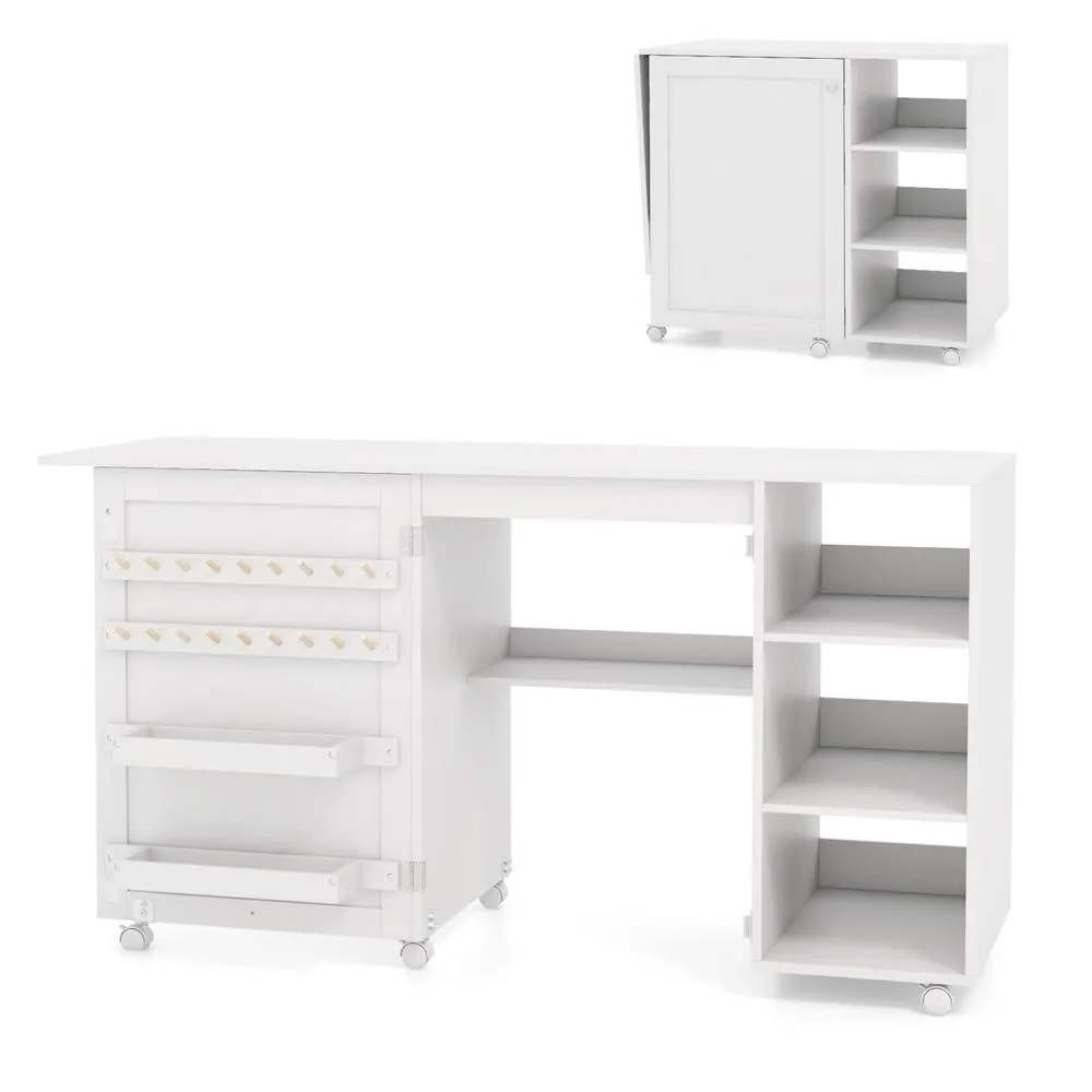 Costway Folding Sewing Table Multifunctional Sewing Machine Craft Station in White