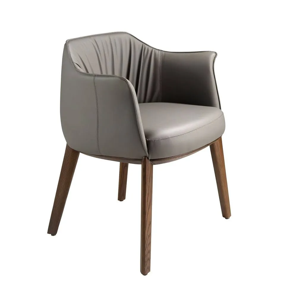 Angel Cerda Model Grey Leatherette Dining Chair with Armrests and