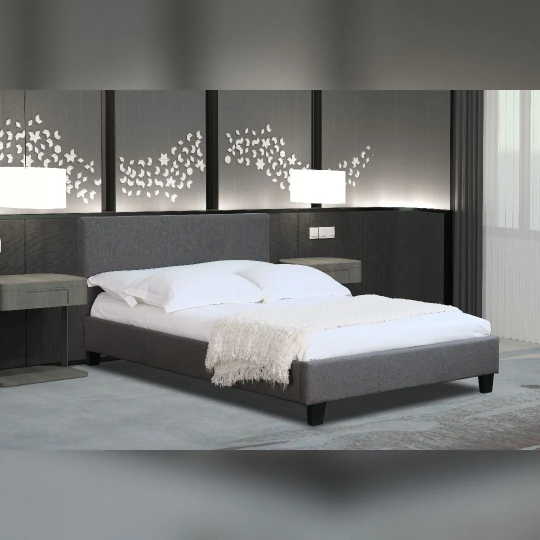 Comfy Living Ltd Modern Hopsack Fabric Upholstered Bedframe in Dark Grey