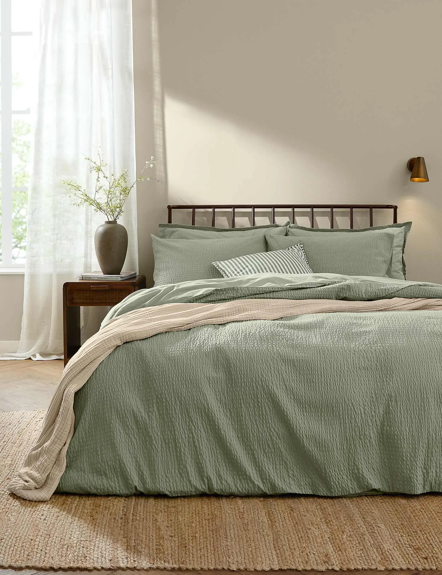 YARD Hebden Pure Cotton Seersucker Bedding Set Green