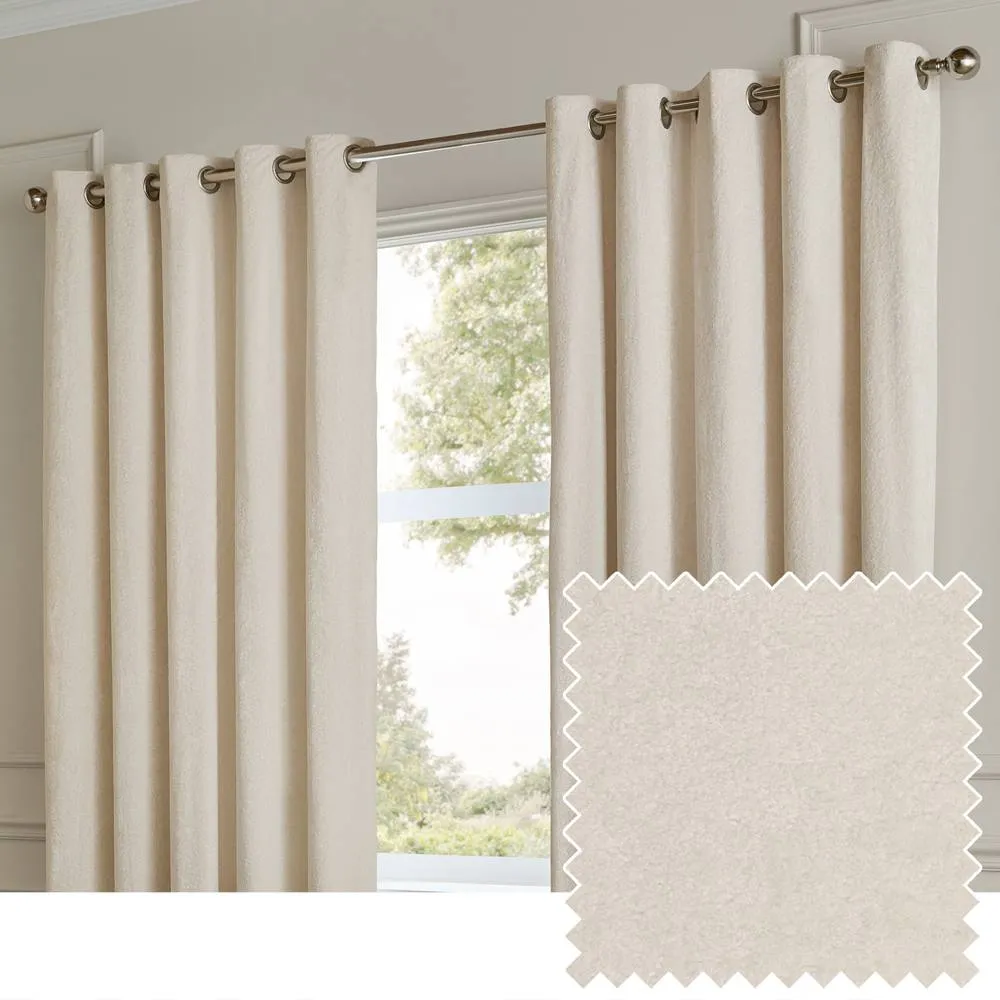Paoletti Lustre Velvet Fully Lined Eyelet Curtain Pair in Off-White 1