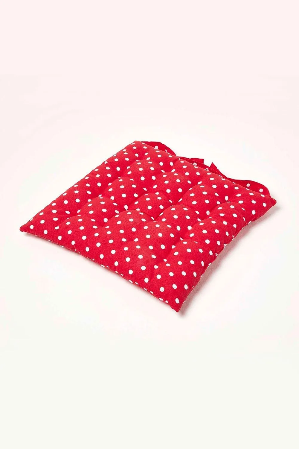 Homescapes Seat Pad Luxury Cotton Red Polka Dot Indoor Outdoor Garden Cushion, 40cm