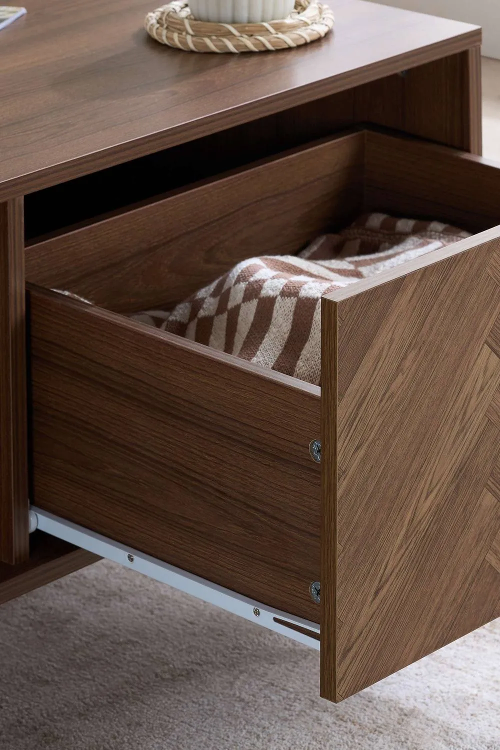 Birlea Herringford 1 Drawer Coffee Table with storage Walnut Parquet Design in Brown 5