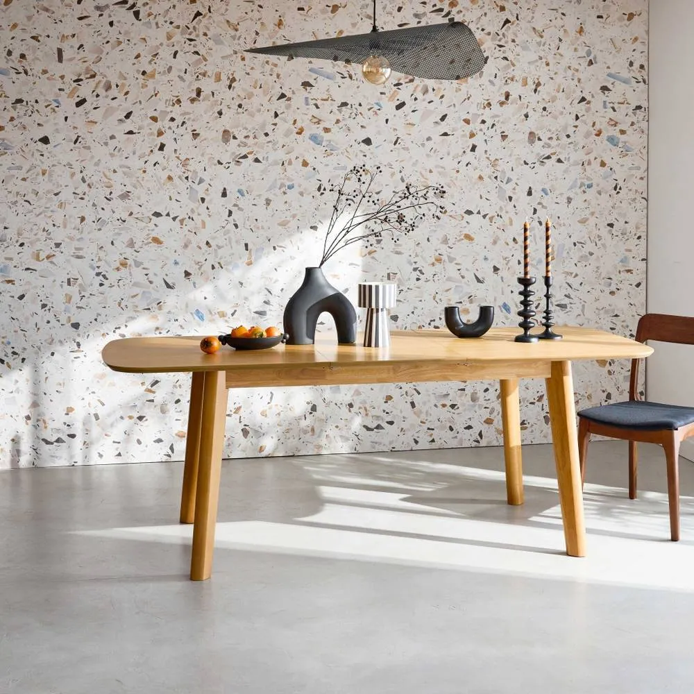 sweeek 4-6 seater extendable rectangular dining table, oak & metal veneer in Beige