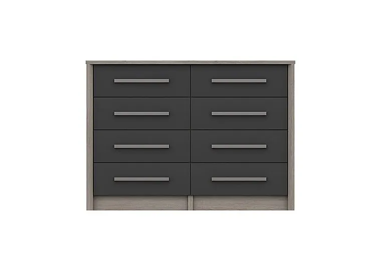Euston 8 Drawer Wide Chest - Grey Oak/Graphite Gloss