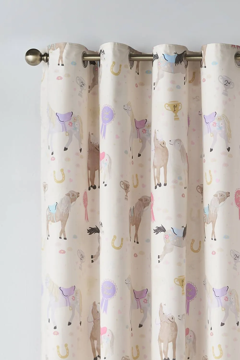 Catherine Lansfield 'Happy Horses' Fully Reversible Eyelet Curtains in Cream 3