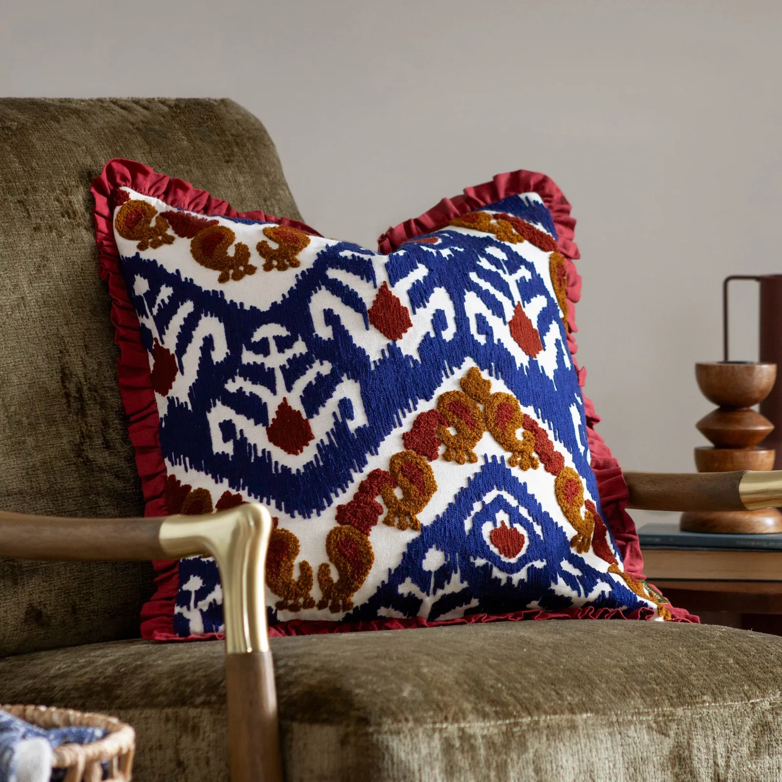 Paoletti Henderson Embroidered 100% Cotton Cushion in Red 1