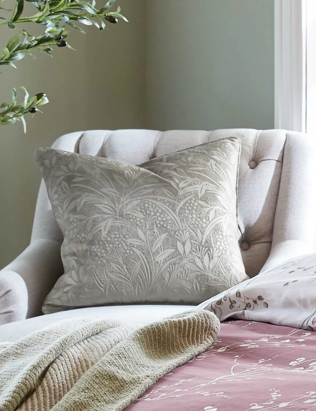 Laura Ashley Velvet Barley Embossed Cushion Grey