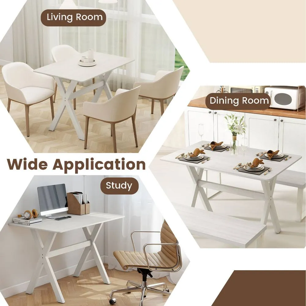 Costway Modern Dining Table Wooden Kitchen Table with X-shaped Frame-White in White 6