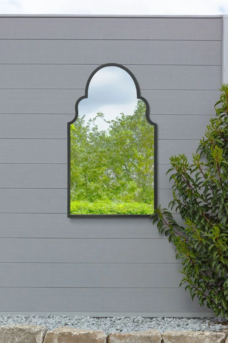 MirrorOutlet Black Metal Framed Arched Garden Wall Mirror 41"x 24" (104CM X 61CM)