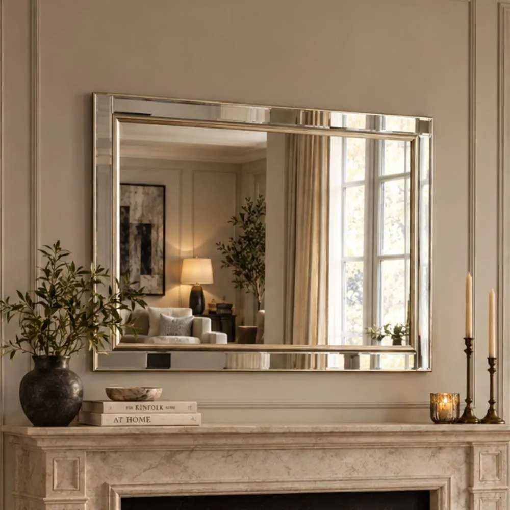 Yearn Mirrors Champagne framed bevelled mirror 90.5x65cm in Silver 2