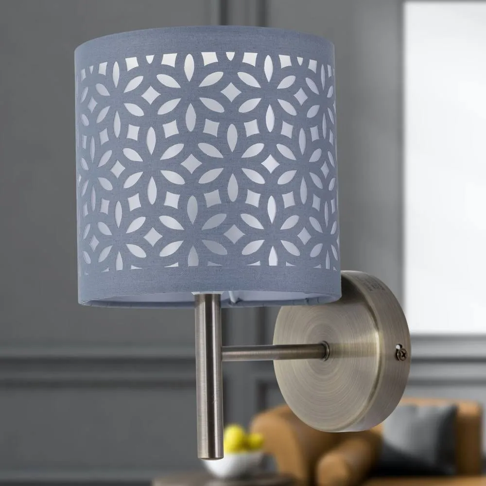 First Choice Lighting Brea - Antique Brass Wall Light with Grey Cut Out Shade in Gold 4