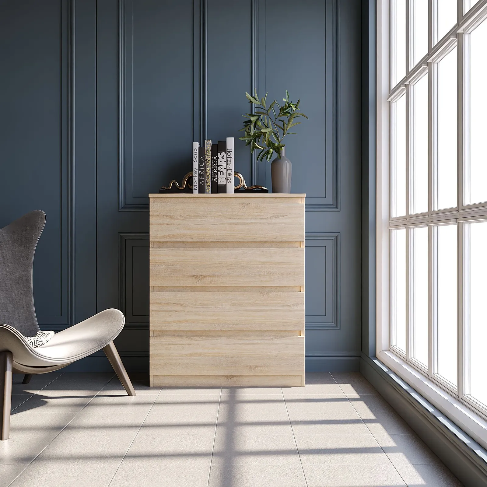 Seconique Malvern 4 Drawer Chest in Light Oak 1