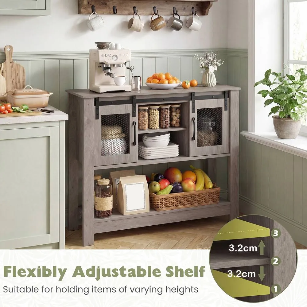 Costway Entryway Table w/ Barn Sliding Doors Console Table w/ Adjustable Shelf in Grey 6