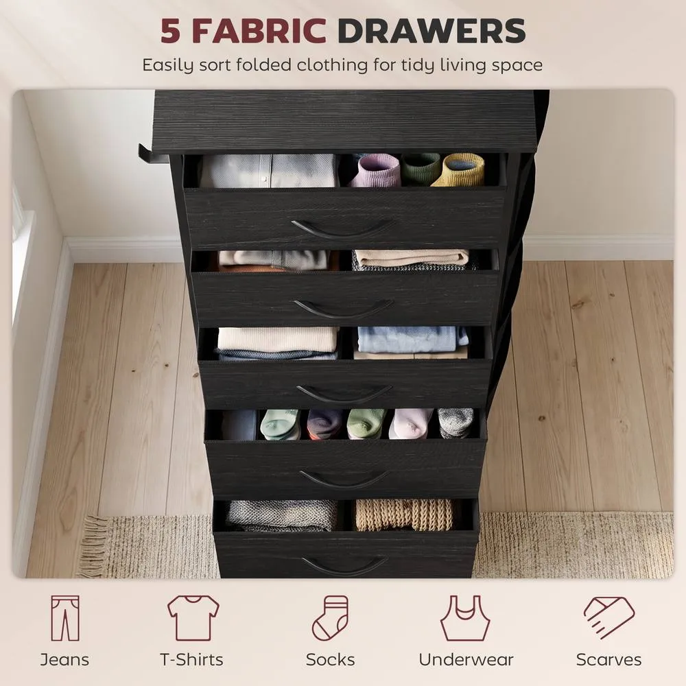 HOMCOM Fabric Chest of Drawers, 5 Drawer Dresser for Bedroom, Black 4