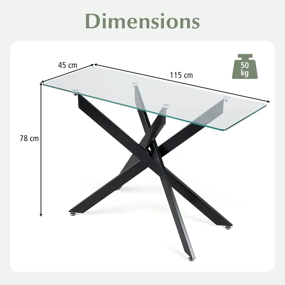 Costway Glass Console Table 115CM Entryway Table w/ Clear Tempered Glass Top in Black 6