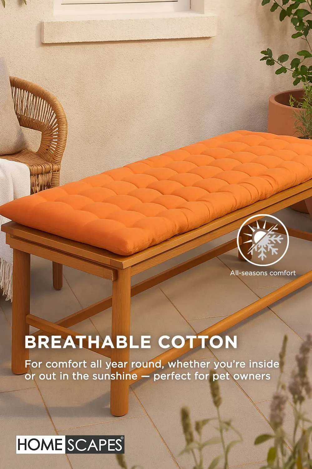 Homescapes Garden Bench Cushion Luxury 2 Seater Cotton Indoor Outdoor Pad, 108 x 42cm in Burnt Orange 5