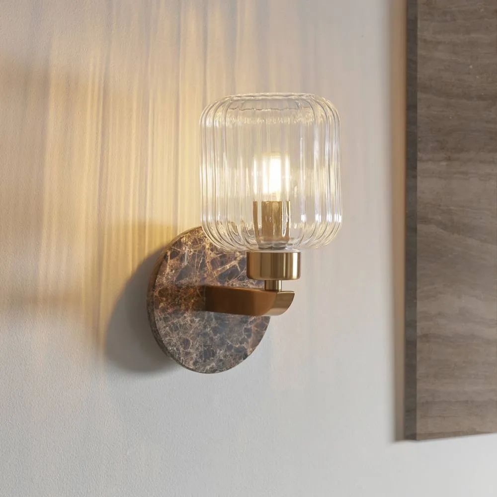 Netlighting Travi Ribbed Wall Lamp Brown Vintage Brass & Ribbed Glass E14 2
